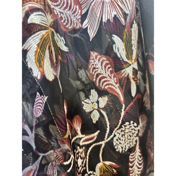 Sabina Musayev Geneva Floral Dress Sheer Metallic Black Sheer Long Sleeve Sz XS - Picture 12 of 15